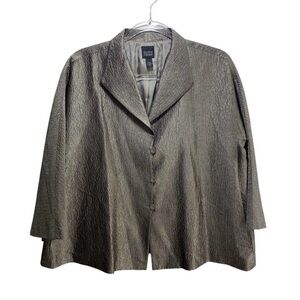 Eileen Fisher 100% Silk Metallic Gray Blazer Cardi Size PS